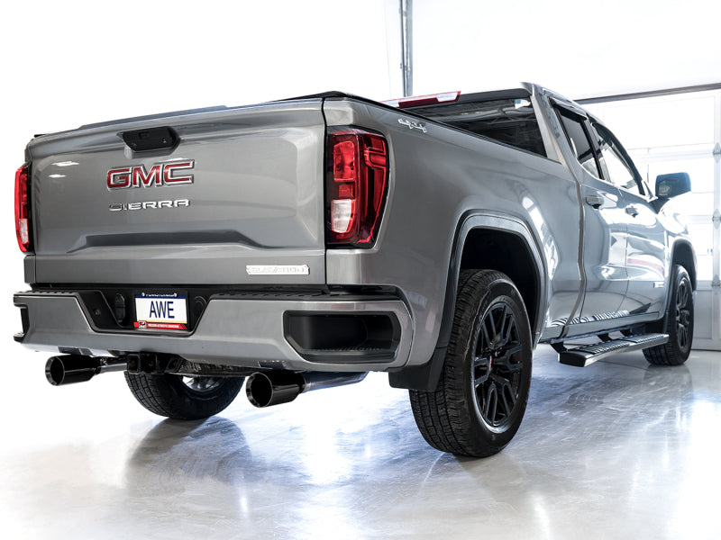 AWE 0FG Diamond Black Tip Split Rear Exit Cat-Back Exhaust (Flat Bumper) - Chevrolet Silverado / GMC Sierra 1500, image 4