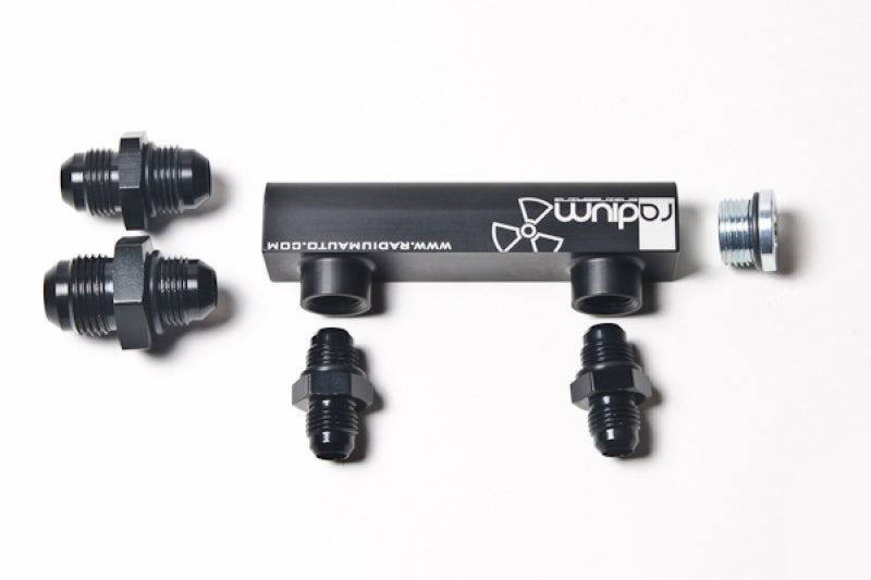 Radium Engineering Universal 4-Port Manifold Black With Logo