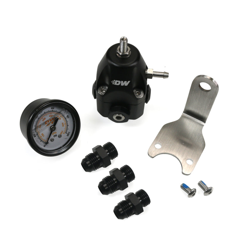 DeatschWerks Adjustable Fuel Pressure Regulator with Pressure Gauge and 6AN Fittings - Anodized Black