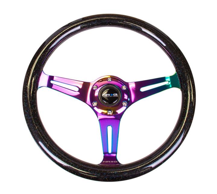 NRG Classic Wood Grain Steering Wheel 350mm Black Sparkle Galaxy Neochrome 3-Spoke - OneFastShop