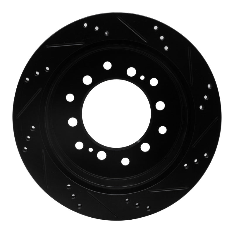R1 2010-2024 Lexus GX460 Rear Left Drilled and Slotted Black Brake Rotor
