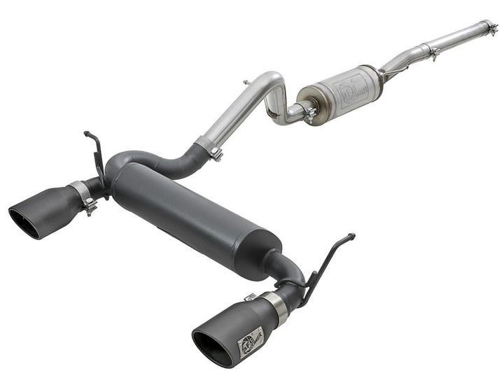 aFe Rebel Series 2.5in 409 Stainless Steel Cat-Back Exhaust - Jeep Wrangler (JK) 3.6L / 3.8L 2007-2018 - Black Tips