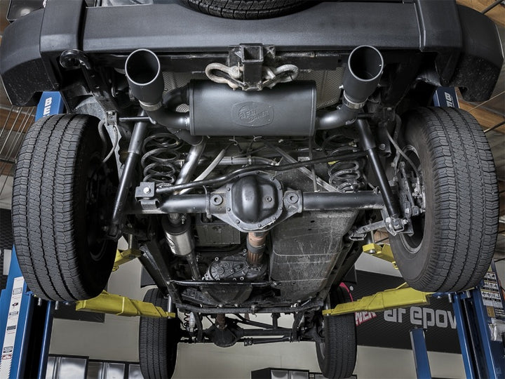 aFe Rebel Series 2.5in 409 Stainless Steel Cat-Back Exhaust - Jeep Wrangler (JK) 3.6L / 3.8L 2007-2018 - Black Tips, view 3