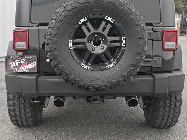 aFe Rebel Series 2.5in 409 Stainless Steel Cat-Back Exhaust - Jeep Wrangler (JK) 3.6L / 3.8L 2007-2018 - Black Tips, view 4
