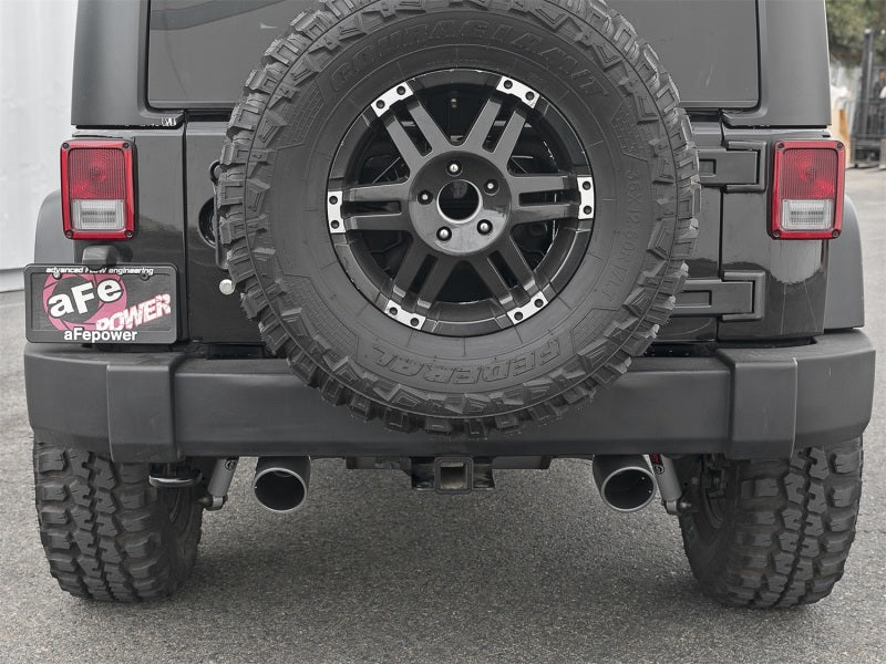 aFe Rebel Series 2.5in 409 Stainless Steel Cat-Back Exhaust - Jeep Wrangler (JK) 3.6L / 3.8L 2007-2018 - Black Tips, view 4