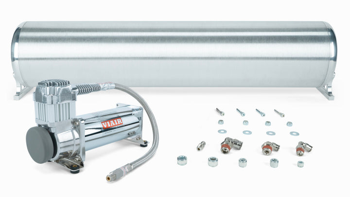 Air Lift 28 inch FLO Air Tank & Viair 444c Chrome Compressor Kit - Fittings & Hardware Included