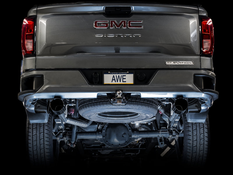 AWE 0FG Diamond Black Tip Split Rear Exit Cat-Back Exhaust (Flat Bumper) - Chevrolet Silverado / GMC Sierra 1500 5.3L 2019-2026, view 2