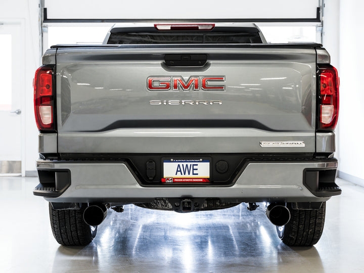 AWE 0FG Diamond Black Tip Split Rear Exit Cat-Back Exhaust (Flat Bumper) - Chevrolet Silverado / GMC Sierra 1500 5.3L 2019-2026, view 3