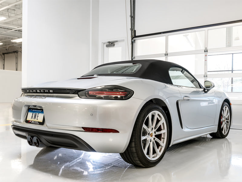 AWE Tuning Track Edition Cat-Back Exhaust - Porsche 718 Boxster 2017-2025, 718 Cayman Diamond Black Tips, view 2