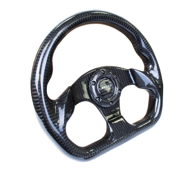 NRG Innovations Carbon Fiber Steering Wheel 320mm - Flat Bottom - Shiny Black, image 3