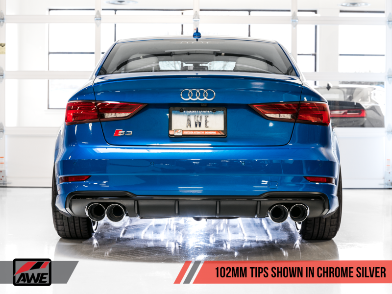 AWE Tuning Audi 8V S3 Track Edition Exhaust w/Chrome Silver Tips 102mm.