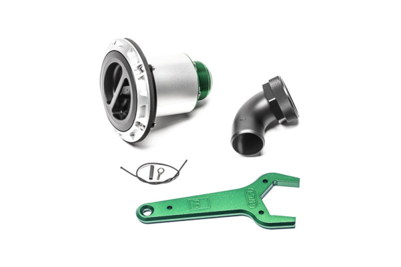 Radium Engineering Remote Mount Vented Standard Filler 1.5in Elbow with 24AN Male Connection and Angled Neck - OneFastShop