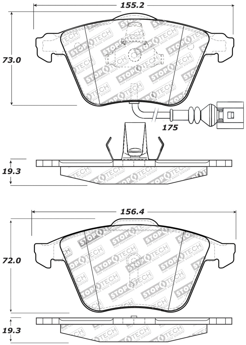 StopTech Performance Front Brake Pads for 08-13 Audi TT Quattro / 12 VW Golf R with High Heat Resistance and Linear Response - OneFastShop