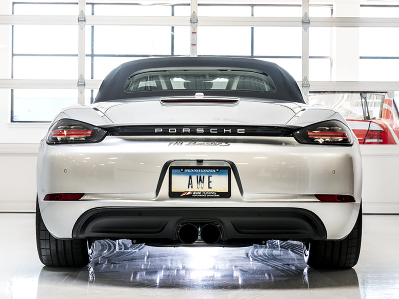 AWE Tuning Track Edition Exhaust for 2017–2025 Porsche 718 Boxster and Cayman – Diamond Black Tips - OneFastShop