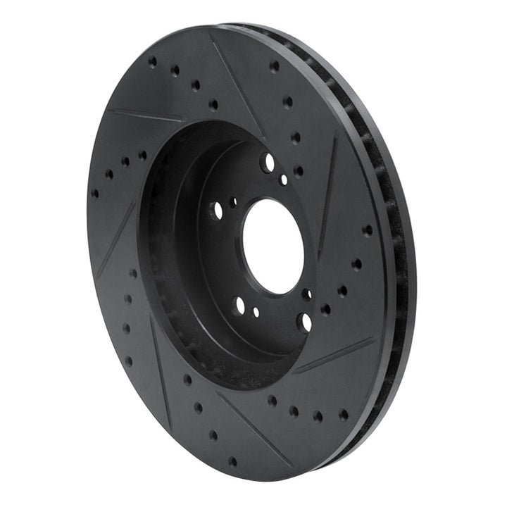 R1 04-14 Acura TSX Front Left Drilled & Slotted Black Brake Rotor