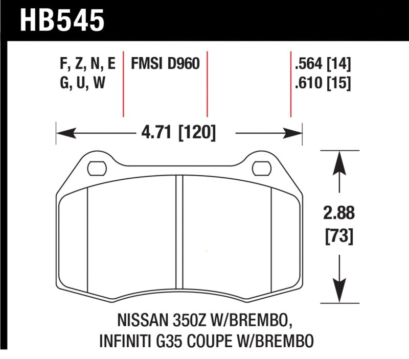Hawk HPS 5.0 Front Brake Pads for 2003-2004 Infiniti G35 (w/Brembo Brakes)