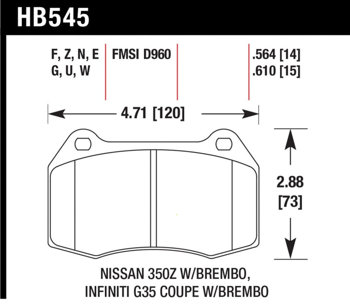 Hawk HPS 5.0 Front Brake Pads for 2003-2004 Infiniti G35 (w/Brembo Brakes)