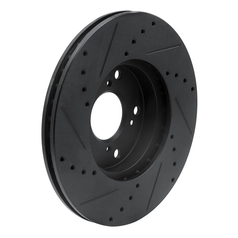 R1 06-15 Honda Civic Front Right Drilled and Slotted Black Brake Rotor