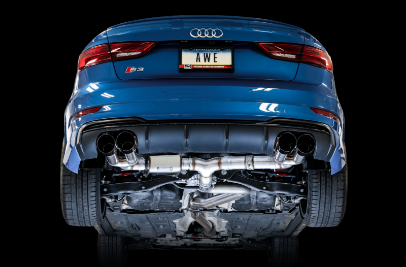 AWE Tuning Audi 8V S3 SwitchPath Exhaust w/Diamond Black Tips 102mm.