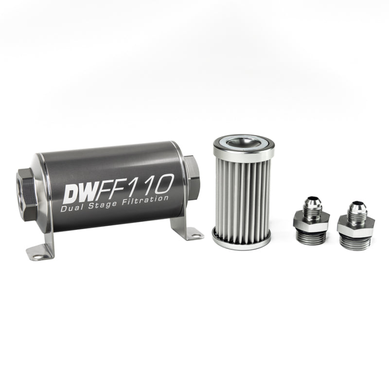 DeatschWerks Stainless Steel 6AN 5 Micron Universal Inline Fuel Filter Housing Kit 110mm