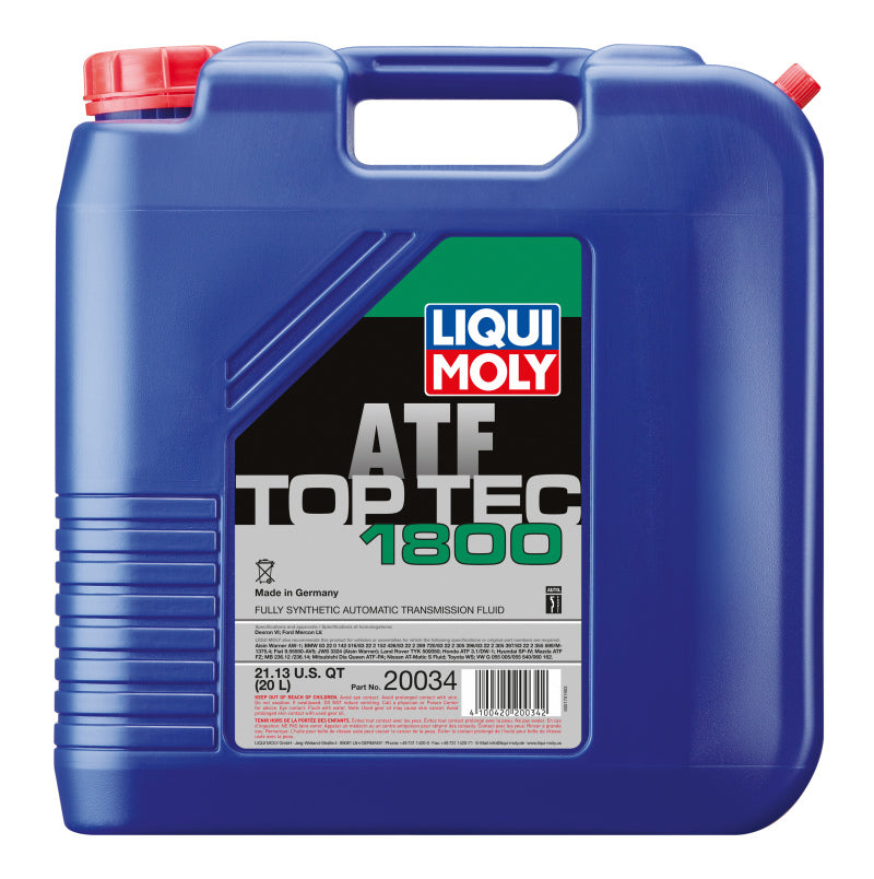 LIQUI MOLY Top Tec ATF 1800 - 20L - Acura ILX, Integra, MDX, NSX, RDX, RL, RLX, RSX, TL, TLX, TSX, ZDX - Audi A4 Quattro, A5 Quattro, A6 Quattro, A7 Quattro, A8 Quattro, allroad, Q3, Q5, Q7, Q8, RS Q8, S4, S5, S6, S7, S8, SQ5, SQ7, SQ8 - Bentley