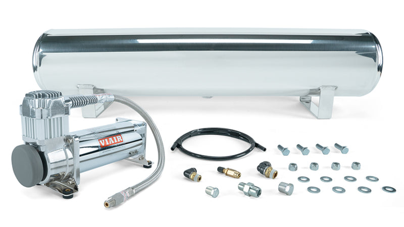 Air Lift 4 Gal. Polished Tank with Viair 444c Chrome Compressor - Fittings & Mounting Hardware