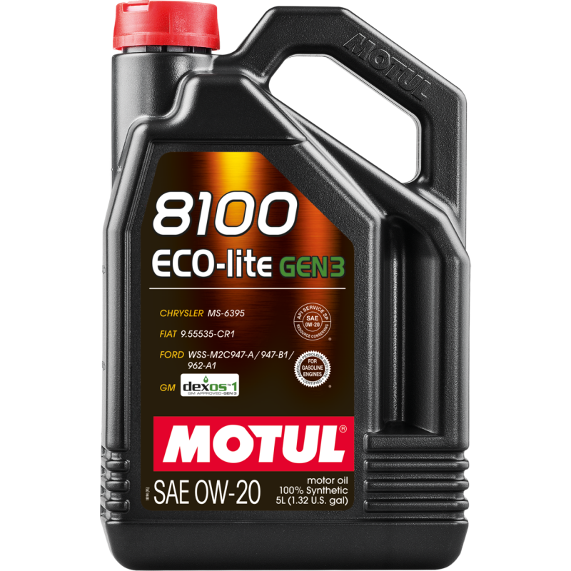 Motul 8100 Eco-Lite Gen3 0W-20 Full Synthetic Engine Oil - 5L