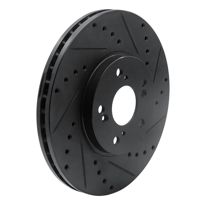 R1 04-14 Acura TSX Front Right Drilled & Slotted Black Brake Rotor
