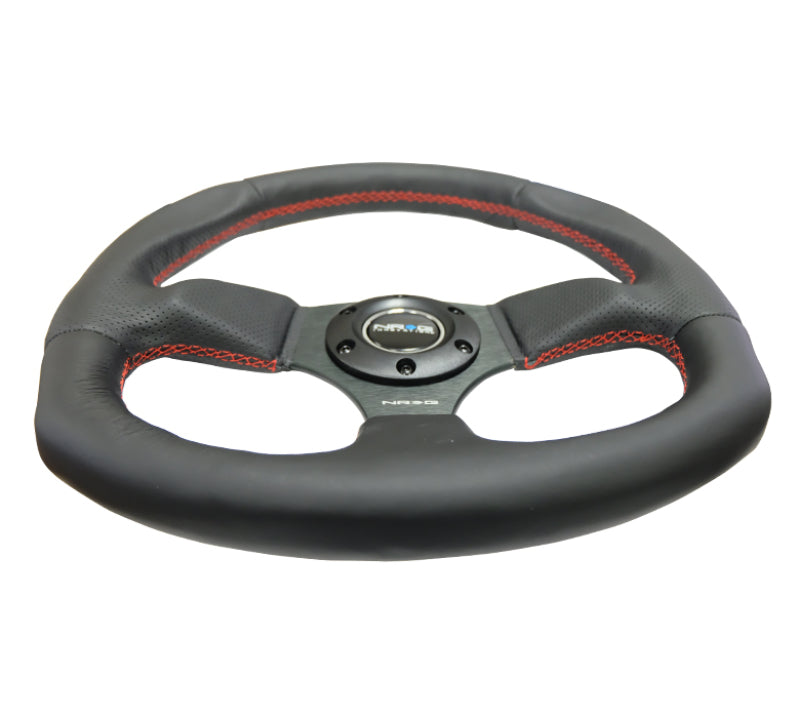 NRG Reinforced Steering Wheel Leather with Red Stitching - 320mm Horizontal / 330mm Vertical
