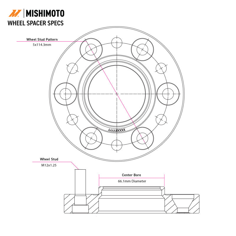 Mishimoto Wheel Spacers 5x114.3 66.1 15mm M12 Black for Infiniti Nissan