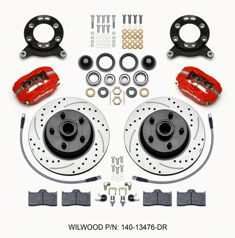 Wilwood Forged Dynalite-M Front Kit 11.30in Rotor Hub Red 1965-1969 Mustang Disc & Drum Upgrade - OneFastShop