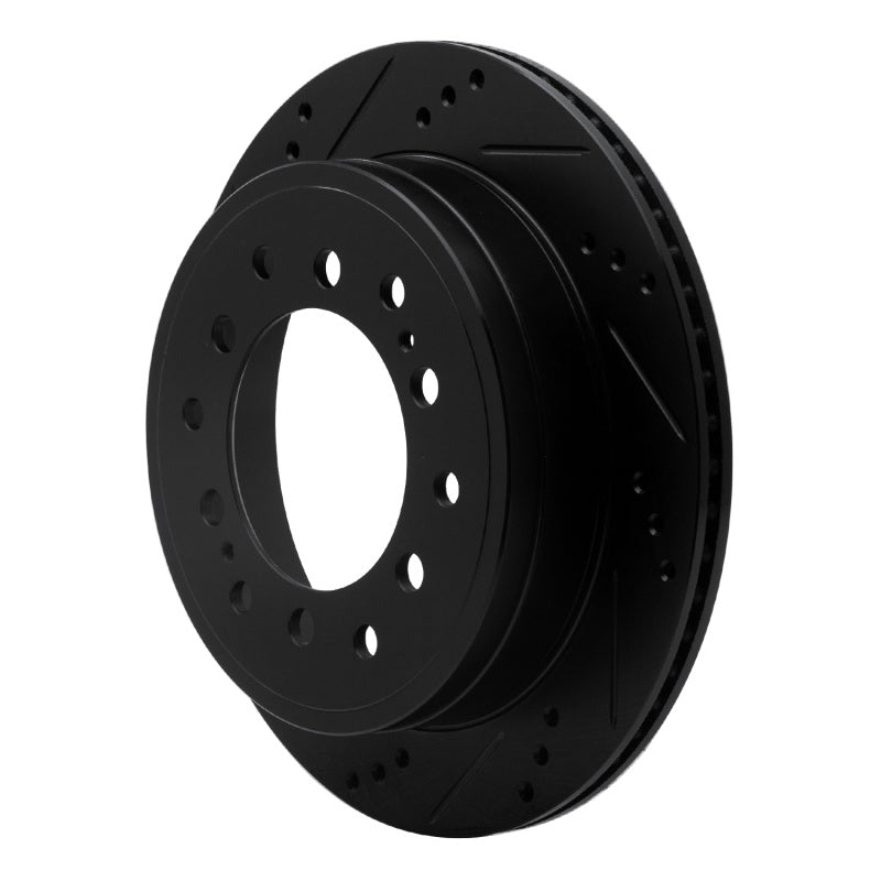 R1 2010-2024 Lexus GX460 Rear Left Drilled and Slotted Black Brake Rotor