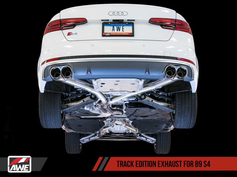 AWE Tuning Audi B9 S4 Track Edition Exhaust - Non-Resonated (Black 102mm Tips).