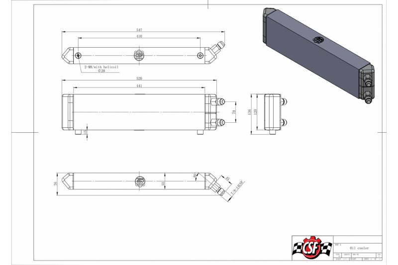 CSF Universal Dual-Pass Internal/External Oil Cooler - 22.0in L x 5.0in H x 2.25in W for Enhanced Cooling Performance