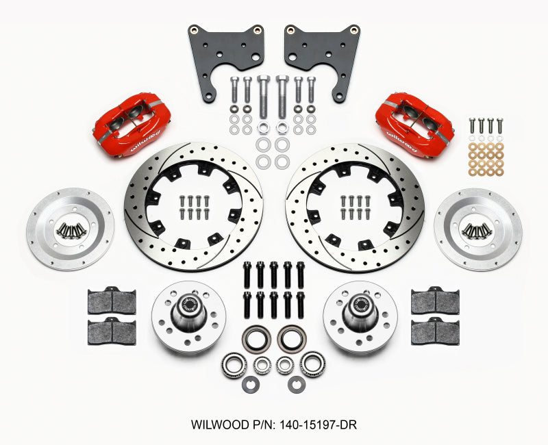 Wilwood Forged Dynalite Front Kit 12.19in Drill Red for 65-72 Chrysler Dodge Plymouth C Body Drum Brakes - OneFastShop