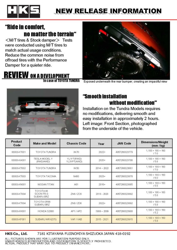 HKS Yamaha Performance Damper - Subaru WRX STI VA 2015-2020, image 3