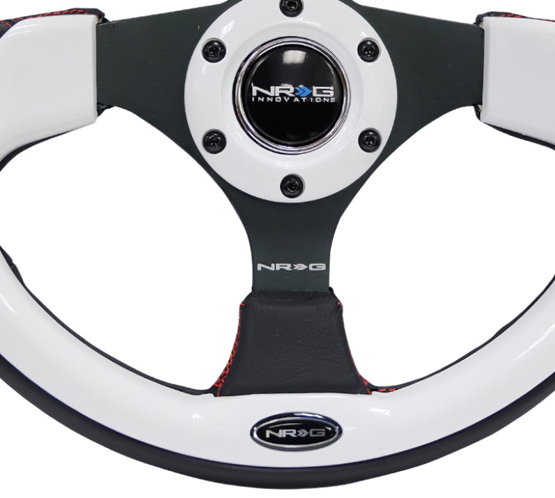NRG Reinforced Steering Wheel 320mm Black with White Trim and 4mm 3-Spoke - OneFastShop