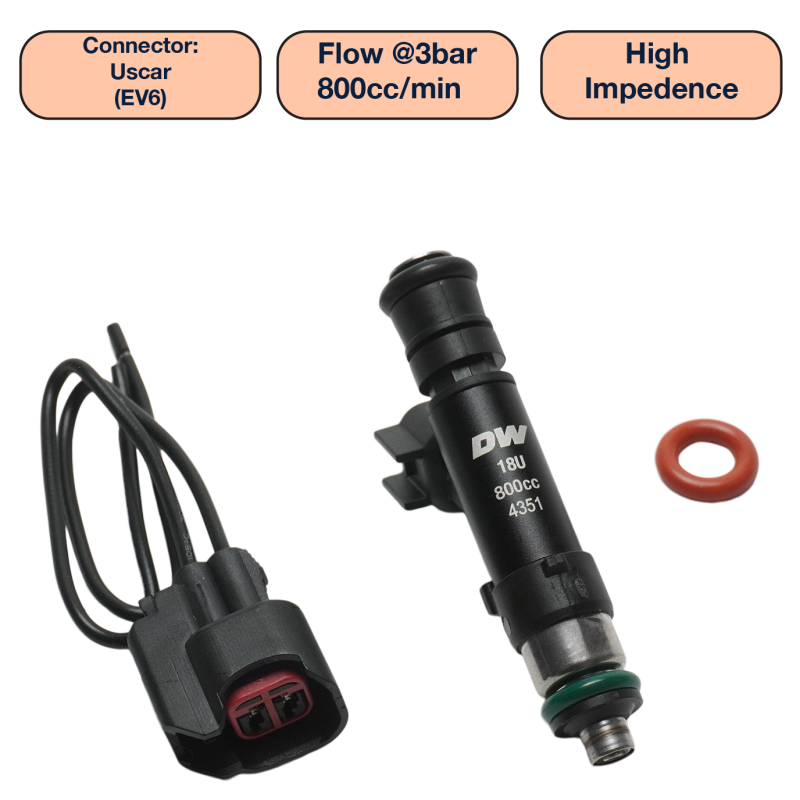 DeatschWerks DW800 Universal Single Fuel Injector - 800cc, 60mm Length, 14mm O-Rings