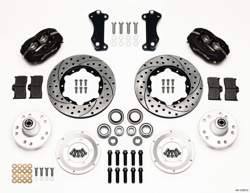 Wilwood Forged Dynalite Front Kit 11.00in Drilled Heidts Tri-5 2 inch Drop Spindle for 1955-1957 Chevrolet Bel Air