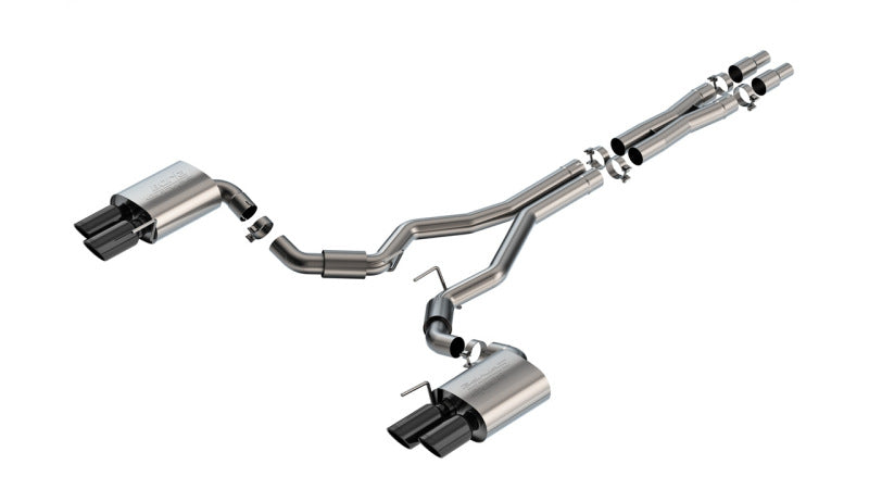 Borla S-Type Non-Active Cat-Back Exhaust - Ford Mustang GT 2024-2025 - Black Chrome Quad Tips