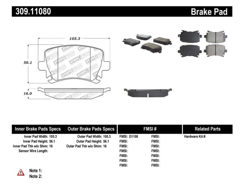 Stoptech Performance Brake Pads for 06-09 Audi A3 A4 A6 TT VW GTI Jetta - OneFastShop