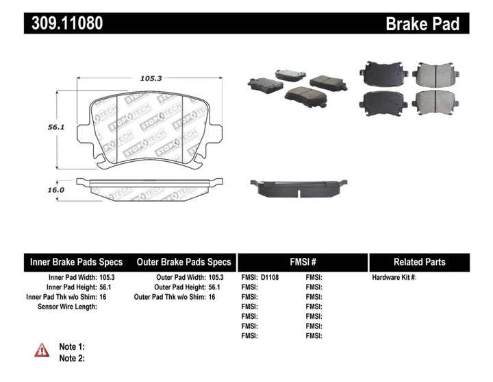Stoptech Performance Brake Pads for 06-09 Audi A3 A4 A6 TT VW GTI Jetta - OneFastShop