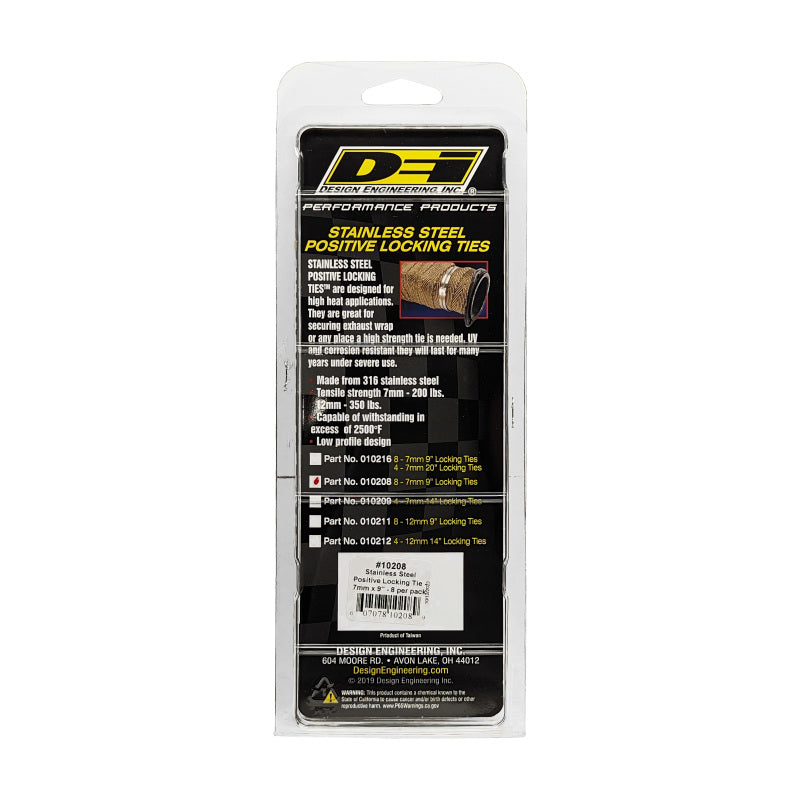 DEI Stainless Steel Positive Locking Tie 1/4in x 9in - 8 Pack for High Heat Applications