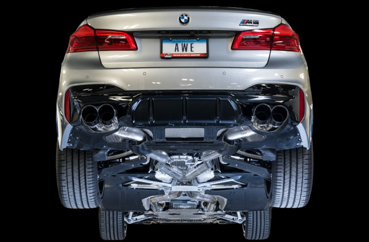 AWE Tuning 18-19 BMW F90 M5 SwitchPatch Cat-Back Exhaust- Black Diamond Tips.