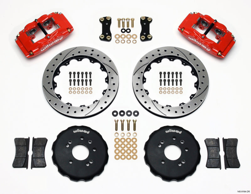 Wilwood FSLI4 Front Hat Kit 13in Drilled Red Nissan 240SX 1991-1998 - OneFastShop