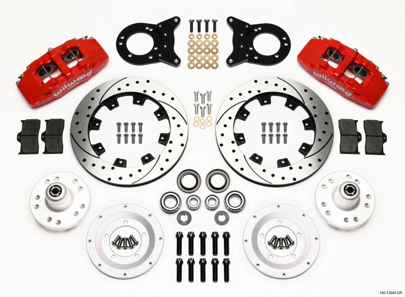Wilwood Dynapro 6 Front Hub Kit 12.19in Red for 1970-1973 Mustang Disc & Drum Spindle - OneFastShop