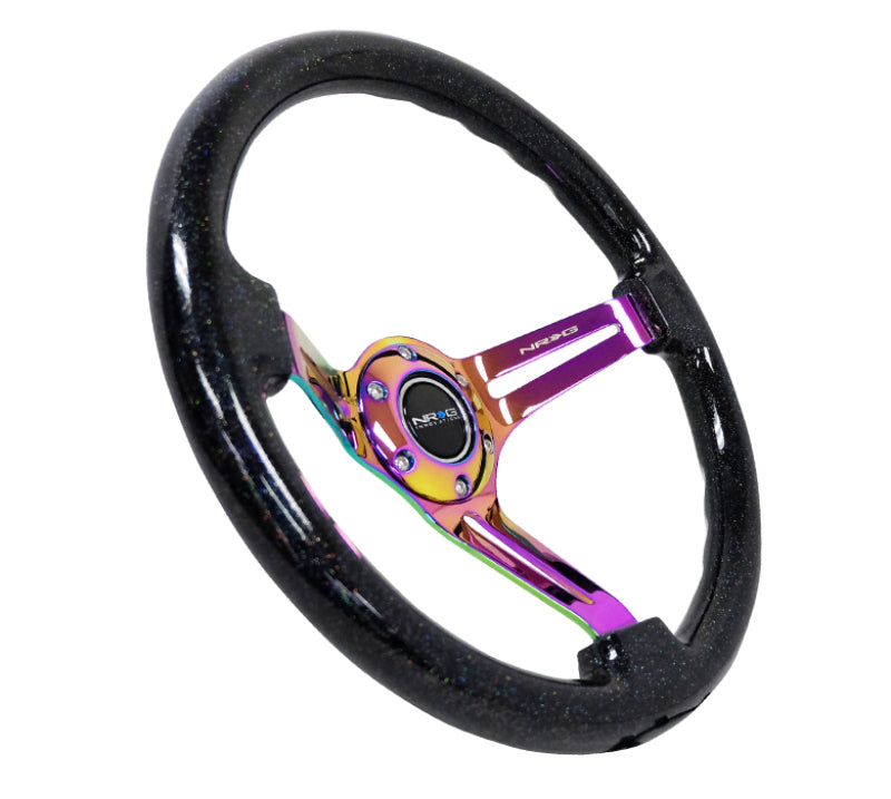 NRG Reinforced Steering Wheel Blk Multi Color Flake Neochrome Center Mark (350mm / 3in. Deep) - OneFastShop