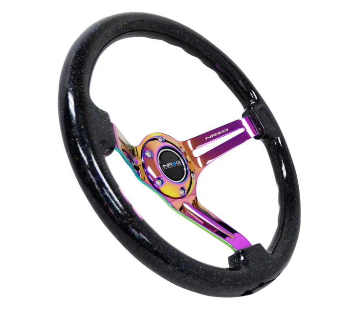 NRG Reinforced Steering Wheel Blk Multi Color Flake Neochrome Center Mark (350mm / 3in. Deep) - OneFastShop