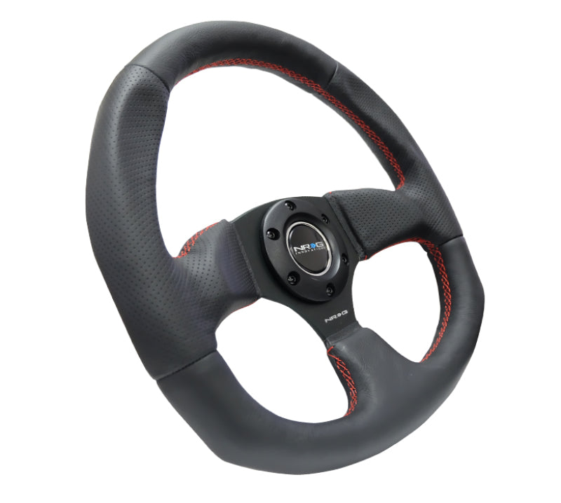 NRG Reinforced Steering Wheel Leather with Red Stitching - 320mm Horizontal / 330mm Vertical