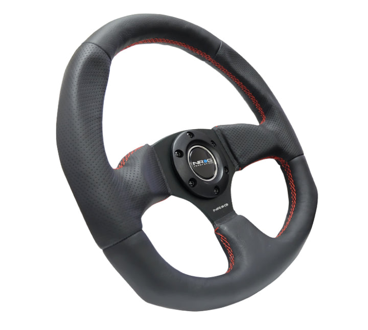 NRG Reinforced Steering Wheel Leather with Red Stitching - 320mm Horizontal / 330mm Vertical - OneFastShop